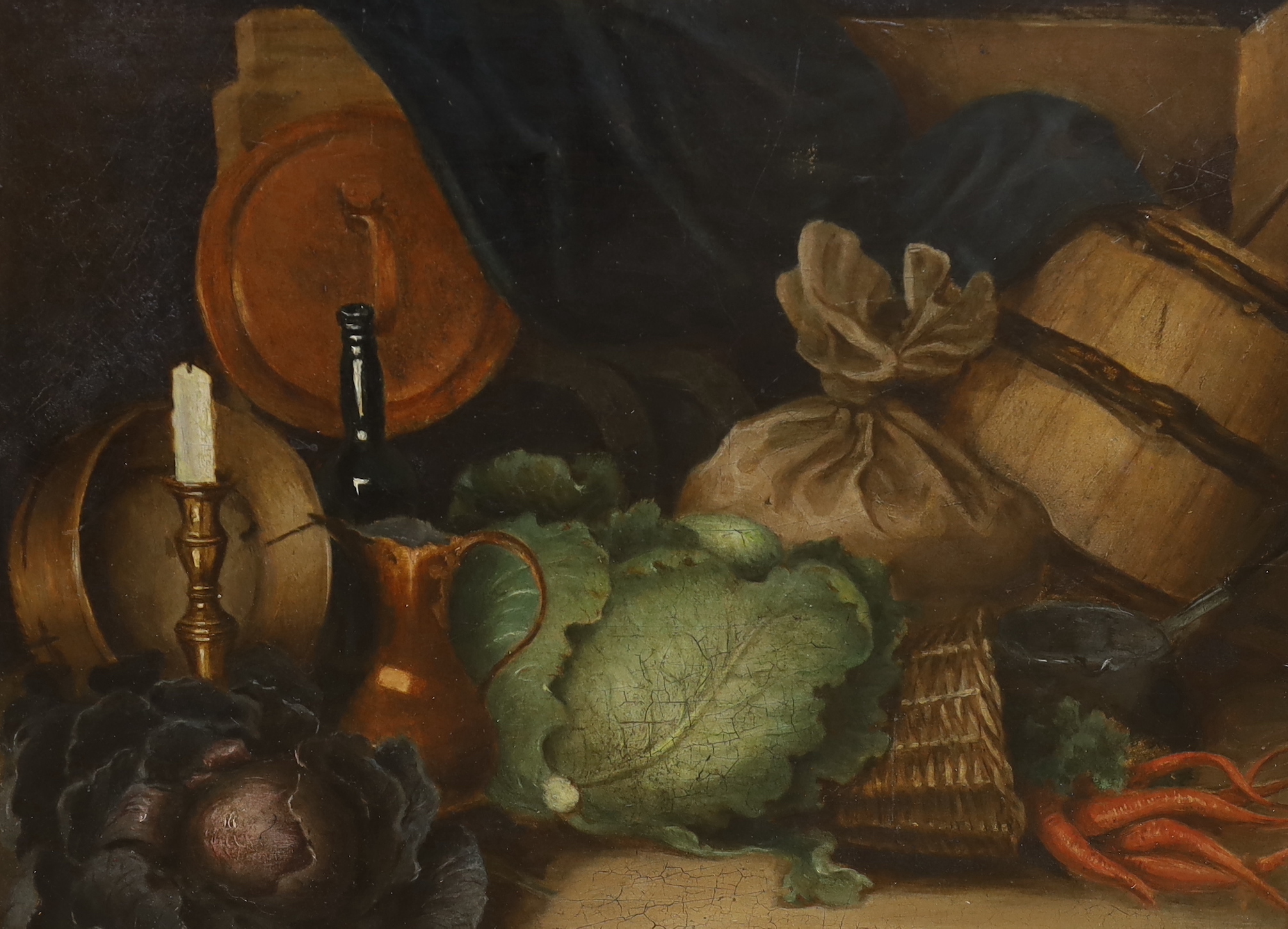 19th century German, lithograph, Study of a woman, indistinctly signed and inscribed together with an oil on board, still life, unframed, largest 36 x 26cm